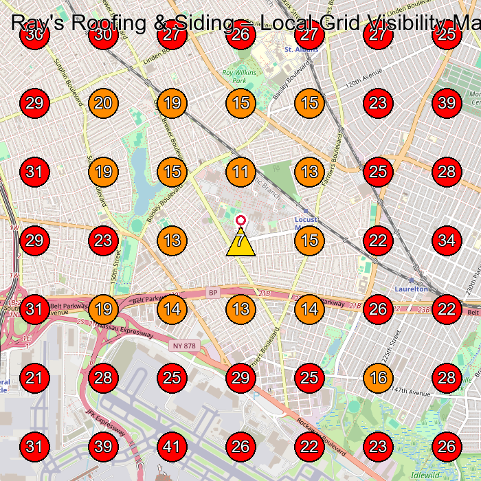 Ray's Roofing & Siding GeoGrid visibility map for Construction Company in South Ozone Park
